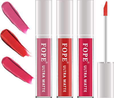 FOPE Ultra Smooth Liquid Matte Lipsticks Combo Set For Women/Girls USS030024(Deep Rose, Dusty Red, red, 12 ml)