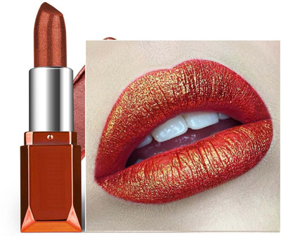 MYEONG Highly Pigmented Red Gold Long Wear Glitter Shimmer Sparkly Metallic Lipstick(Red Gold, 4 g)
