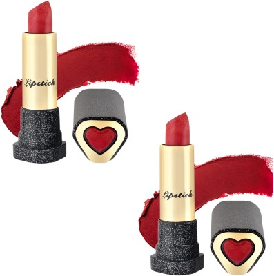 Latixmat Shimmer Lips Make Up Lipstick Waterproof Long Lasting Lipstick Pack of 2(Red, 7.2 g)