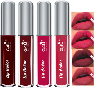 G4U Waterproof Longlast SensationaL Liquid Matte Lipsticks set of 4 A-13(Cherry,Burgundy,Mocha,Strawberry, 16 ml)