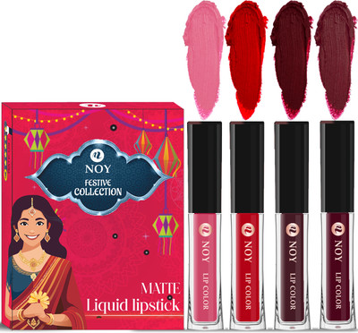 NOY Liquid Matte Lipstick Combo Perfect For Festivals Ready In 4 Bold Shades(Peach, Red, Coffee Wine, Maroon, 16 ml)