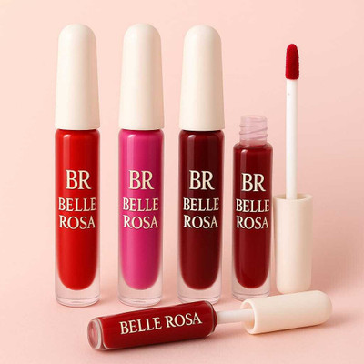 BR Belle Rosa 4-in-1 Red Mini Matte Lipstick Set – Waterproof & Lightweight(Classic Red, Fuchsia, Dark Wine, Dark Red with Cherry tone, 6 ml)