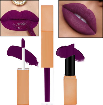 GABBU Best 2-in-1 Duo Liquid Lipstick with Matte Finish and Moisturizing Lip Gloss(Purple, 7 ml)