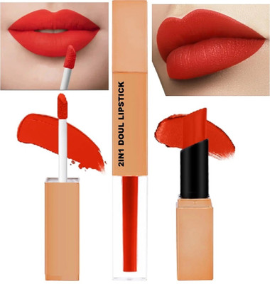 EVERERIN 24 Hr Matte 2 in 1 Non Transfer Lip Gloss & Lipstick(orange, 4 ml)