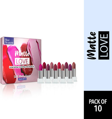 BLUE HEAVEN Matte Love Long Lasting Hydrating Mini Lipsticks for women combo pack of 10(Multicolor, 13 g)