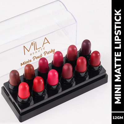 MILA BEAUTÉ Minis Pout Party Matte Lipstick | Highly Pigmented Mini Lipsticks Set of 12 Pcs(Set B, 12 g)