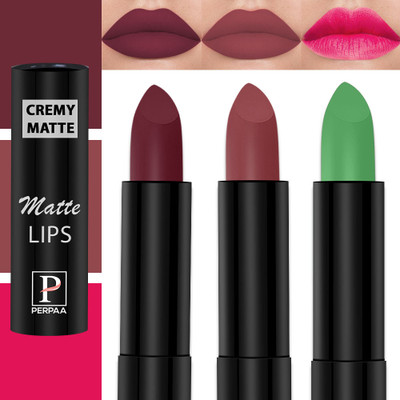 Perpaa Cremy Matte Finish Enriched with Vitamin E Lipstick for women,Combo 1(Mauve,Natural Pink,Dusky Maroon, 3.5 g)