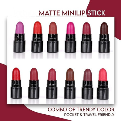 YELGO Soft Mini Matte Travel and Long Lasting Pocket Lipstick Set of 12 Mini Lipsticks(Multicolor, 12 g)