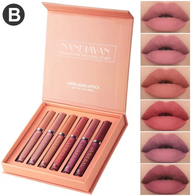 Nandiayan Long-Lasting Wear Non-Stick Waterproof 6Pcs Matte Liquid Lipstick Makeup Set B(Multicolor, 6 ml)