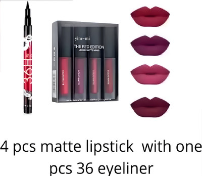yim~mi 4 Mini Red Edition Lipstick & 1 Pcs Eyeliner(multicolor, 16 ml)
