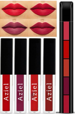 Aziel Lipstick Combo Pack of 4 Pcs Mini Liquid Lipsticks with 5 in 1 Fab Lip Color(RED, 24 ml)