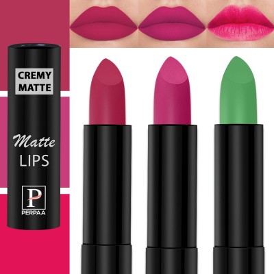 Perpaa Cremy Matte Finish Enriched with Vitamin E Lipstick for women,Combo 6(Dark Maroon,Natural Pink,Rose Pink, 3.5 g)