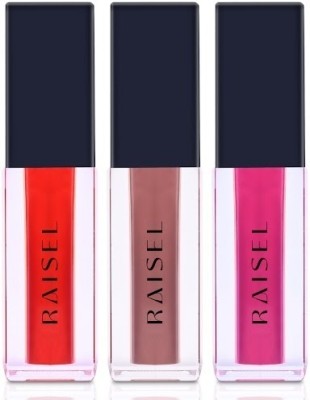 Raisel Premium Matte Liquid Lipstick for Women & Girl, Lipstick Pack 3- RA11,RB22,TV3(Red, Peach, Purple, 4.5 ml)