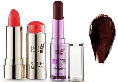 RED4 R4 super matte red lipstick+ R4 matte cover maroon lipstick 1pcs(maroon, 10 g)