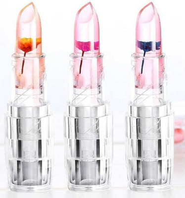 LOVE HUDA Waterproof Color Change Flower Jelly Crystal Glossy Lipstick For Gift Pack Of 3(Pink, 11 g)