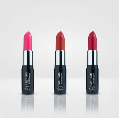 Metabu Long Lasting Matte Lipstick with Vitamin E Comfort Finish Combo Pack of 3(Multicolor, 4.2 g)