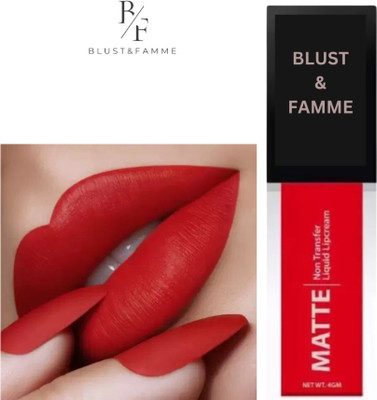 BLUST&FAMME No smudge Non transfer red matte lipstick pack of 1(Black, 10 ml)