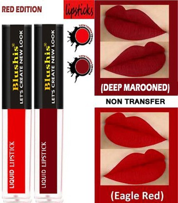 K3NTERPRISES Non Transfer Professionally Longlasting Liquid Lipstick Combo Set Of 2 pc(red, maroon, 7 ml)
