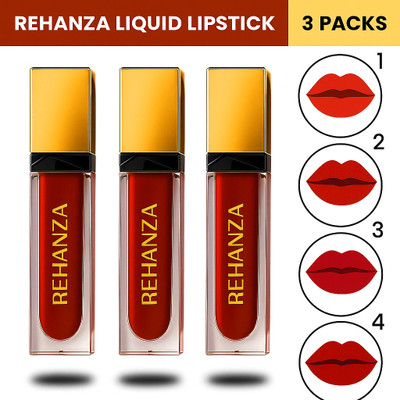 Rehanza Premium Liquid Lipstick - 3 Pack Matte Long Lasting Waterproof Red Shades(Red, 15 ml)