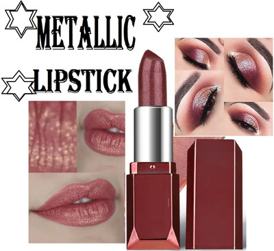 EVERERIN Korean Metallic Lipstick | Metallic Shine Glitter | Creamy & Long Lasting(rose gold)