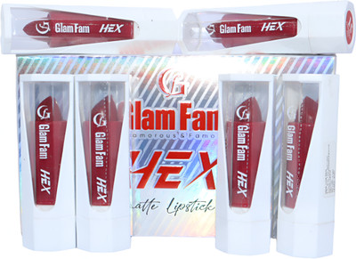 Glam Fam 6 Pcs Set of RaspBerry Red Matte & Long Lasting With Smudge Proof Hex Lipstick(RaspBerry Red, 3.2 g)