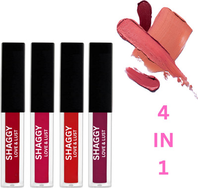SHAGGY WaterProof Sensational Liquid Matte Red Lipstick Set of 4 ( 30ml)124(red, 30 ml)