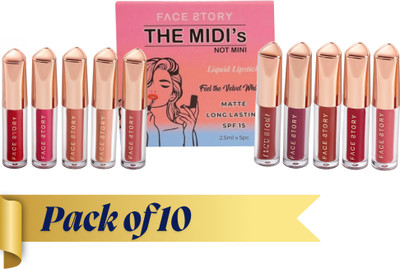 Face Story MIDI's not mini Long lasting velvet mousse Liquid lipstick pack of 10(Multi, 25 ml)