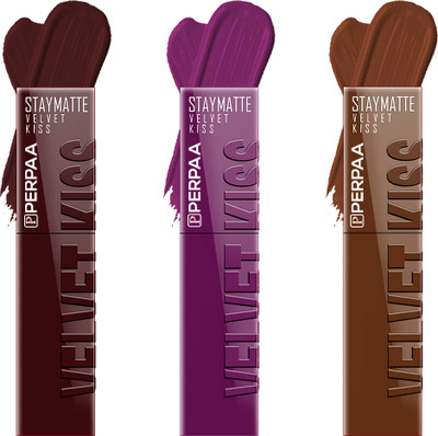 Perpaa Velvet Kiss Combo Pack of 3 Waterproof Matte Liquid Lipstick with Transfer-Proof(Maroon,Wine,Chocolate Brown, 10.5 ml)