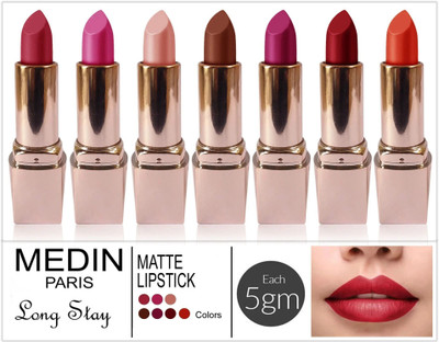 MEDIN my look matte lipsticks cosmetics makeup combo set of 7(orange voilet magenta skin brown maroon purple brown, 35 g)
