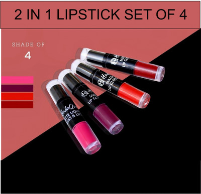 HUDA QUEEN 2 in 1 Lipstick Set of 4 Fade Resistant Matte Stick and Liquid for Lasting Color(32 ml, RED, MAROON, PURPLE, PINK)