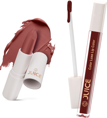 Juice Kiss Sensation Lipstick and Color Luxe Liquid Lipstick with Bio Retinol & SPF15(Light Berry - M21 & Lucky Red - M10, 8 ml)