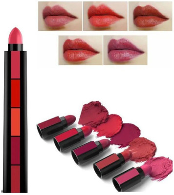 Emijun Long lasting Matte moisturizer five in one lipstick water proof(Multi color, 16 g)