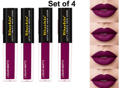 BLUSHIS Non Transfer Liquid Waterproof Matte Liquid Lipstick Pack of 4 Shade Purple(Purple, 16 ml)