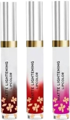 RED4 Liquid red and maroon pink color waterproof lipstick pack of 3(multi, 6 ml)