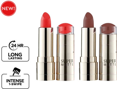 RED4 Supermattee red and maroon color waterproof lipstick pack of 2(multi, 6 g)
