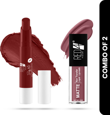 RED4 Pretty Me Non Transfer Lipstick With Miss Perfect Liquid Lip Cream(Flamingo & Deco Rose, 7.8 g)