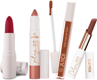 Juice Matte Liquid Lipstick and Lip Crayon Long Lasting Combo Set For Women(Red Carpet -M02, Keep It Profesh -MCR02, Mocha Lust -M02, Cocoa Kiss -M02, 11.8 g)