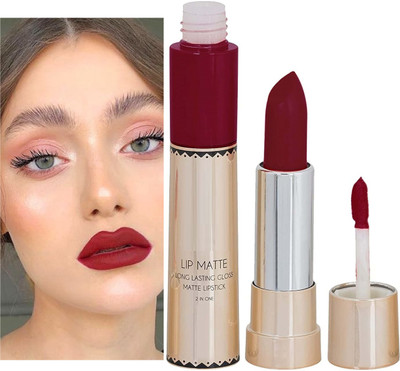 THTC hydrating 2 in 1 Matte waterproof Lipstick And Liquid Lip Gloss(Maroon, 8 g)
