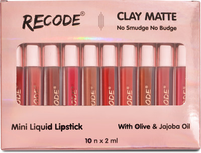 recode Clay Matte Liquid Lipstick (10 X 2ML)(Multicolor, 20 ml)