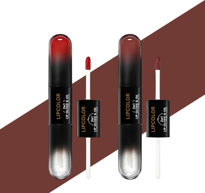 RED4 Red and maroon 2-In-1 Liquid LipstickLip Gloss Long-Lasting 2(multi, 6 ml)