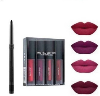 homedropsy Smudge Proof Kajal & Red Edition Liquid Lipsticks pack of 4 (5 Item in the set)(red, 16 ml)