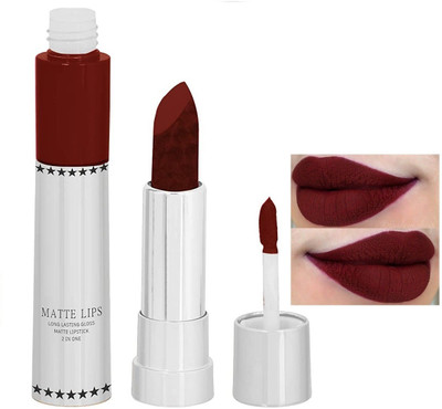 YAWI 2 In 1 Lipstick Liquid Lipstick with Matte Finish and Moisturizing Gloss(MAHROON, 8 g)