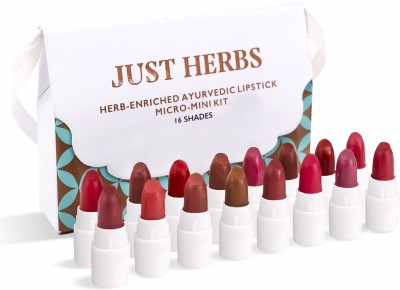 Just Herbs Ayurvedic Lipstick Micro-Mini Trial Kit - 16 Shades(Multicolor, 7 g)