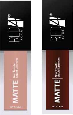 RED4 Liquid Lipstick for girls Matte Finish Natural colors Long lasting stay Set of 2(Beige-Cofee, 5 ml)