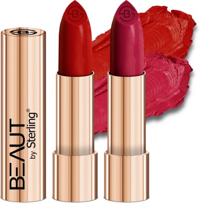 Beaut by Sterling Creamy Matte Long Stay Lipstick Pack Of 2,(M04(Brick Red) - M05(Touch Red), 4 g)