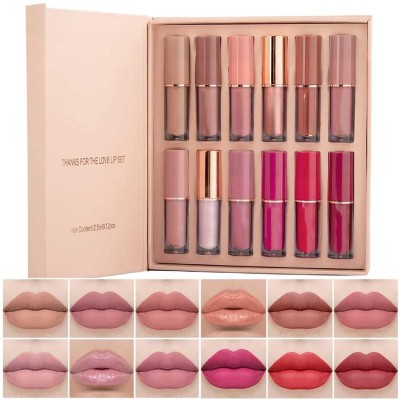 LOVE HUDA Waterproof 12 Color Matte Multi Shade Lip Gloss Color Liquid Lipstick(Multicolor, 12 ml)