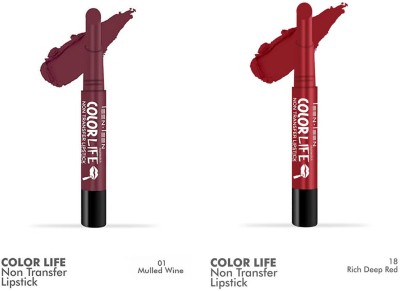 Teen.Teen Waterproof Matte Lipstick Long Lasting Non-Transfer COLOR LIFE Combo(M-01: Mulled Wine & M-18: Rich Deep Red, 2 g)