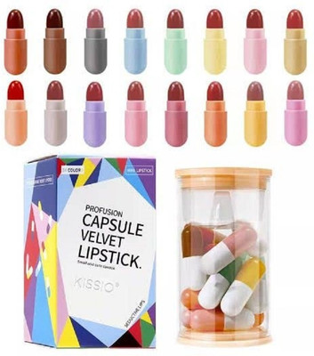 Glemmi Long Lasting Capsule Mini Matte Non-transfer Lipstick pack of 16(Multicolor, 16 g)