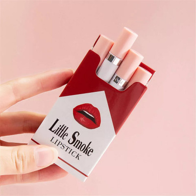 MR. HUDA Matte Lipstick Set 4 pcs Cigarette Box-Inspired Case, Long-Lasting Wear(WHITE AND RED, 200 g)