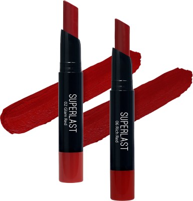 Me-On Superlast Lipstick (Shade 02,06)(Glam Red,Rich Red, 4 g)